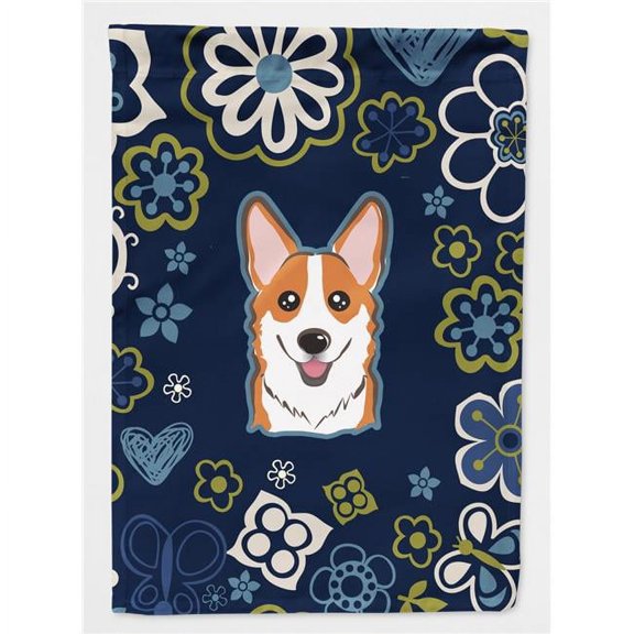 Blue Flowers Red Corgi Flag Garden Size BB5105GF