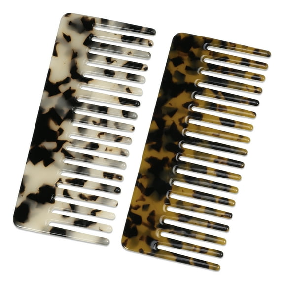 Unique Bargains 2pcs Acetate Wide Comb Wide Tooth Comb for Curly Wet Hair Thick Tooth Comb Beige Brown Black 4.61"x1.97"