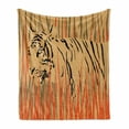 thumbnail image 1 of Africa Soft Flannel Fleece Throw Blanket, Tiger in the Bushes Camouflage Carnivore Predator Feline Safari Animal Art, Cozy Plush for Indoor and Outdoor Use, 50" x 60", Peach Orange, by Ambesonne, 1 of 6