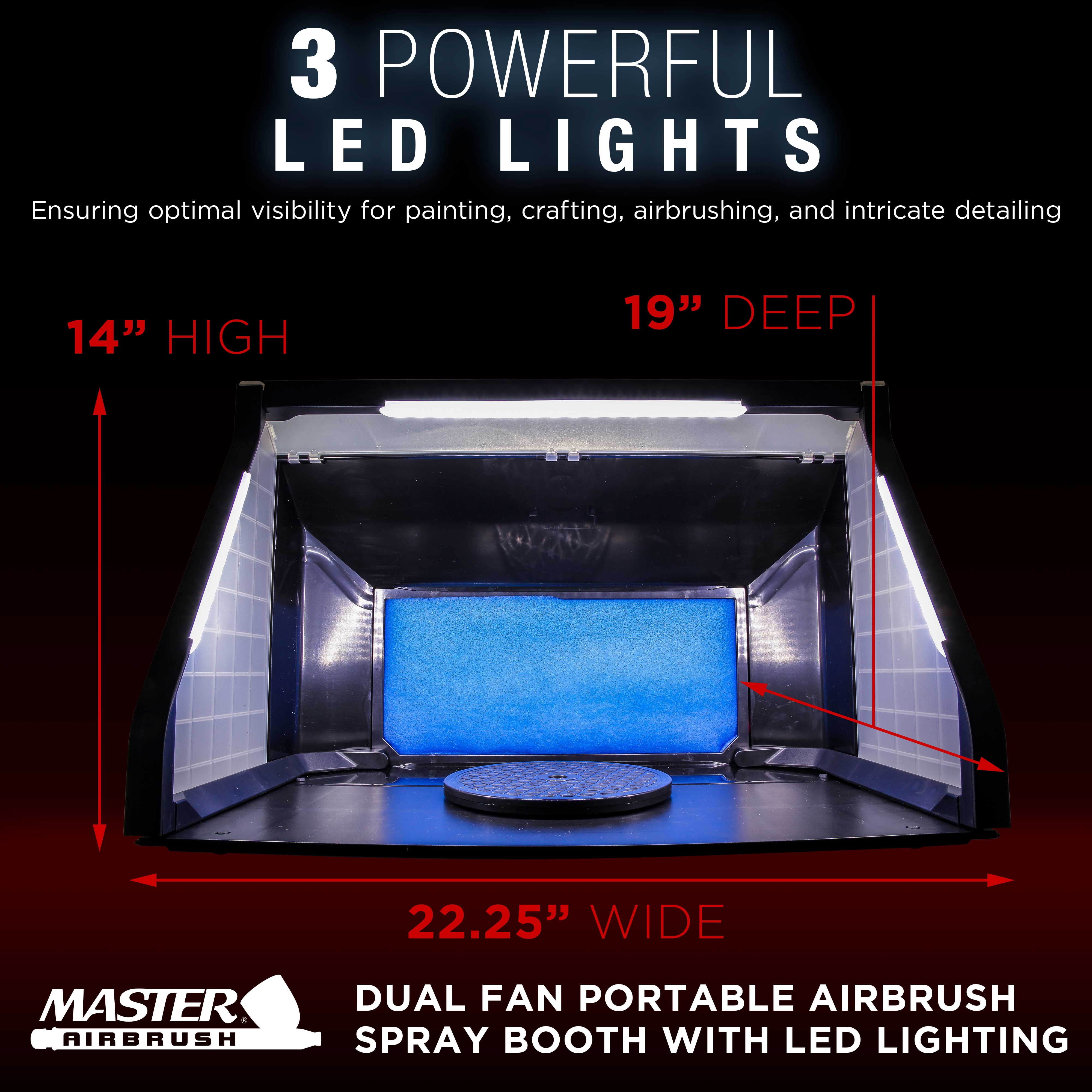 Portable, Dual Fan, Hobby Airbrush Spray Booth Kit with LED Lights, Exhaust Extension Hose (Extends up to 5.6 Feet)