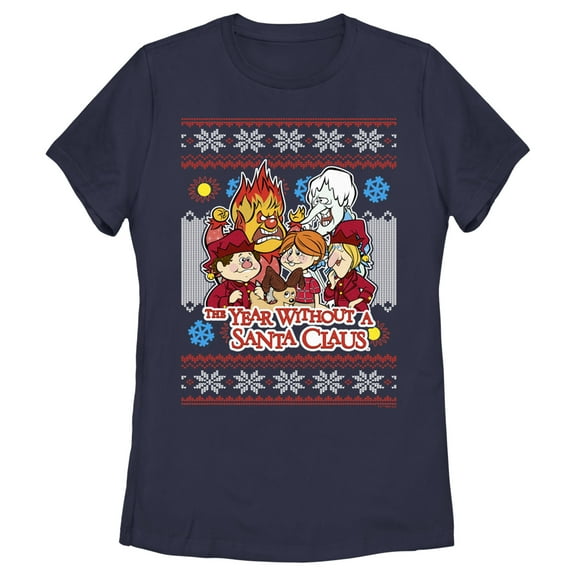 Women's The Year Without a Santa Claus Christmas Sweater Graphic Tee Navy Blue 2X Large