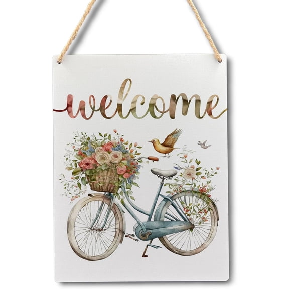 8x10 Inch Summer Welcome Door Sign - Summer Door Wall Decor, Summer Floral Bicycle Sign For Front Door Porch Hangeres, Summer Signs For Home Decor, Summer Door Decorations