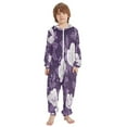 thumbnail image 2 of Soft Big Kids Onesie Pajamas Cozy Loose-Fit Jumpsuits for kids with Pockets for Christmas Lounge & Play Purple and White Floral Pattern, 2 of 8
