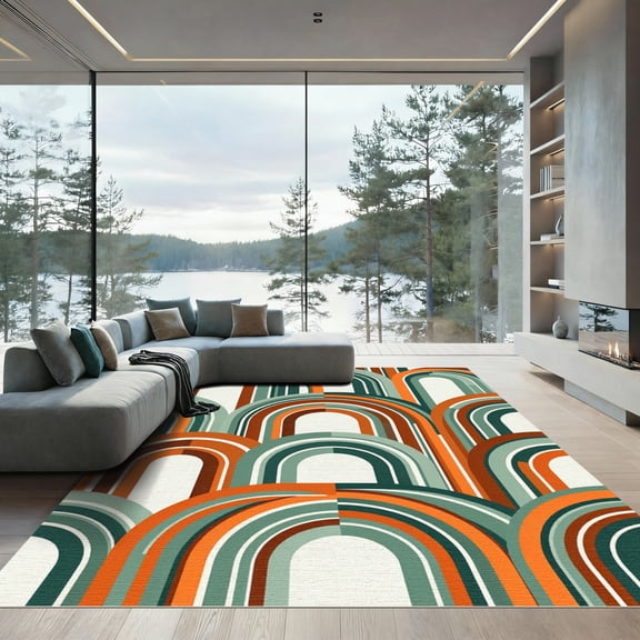 ODIKA 4'x6' Machine Washable Non-Slip Area Rug, 70s Burnt Orange High Traffic Rug, Orange, 1170916