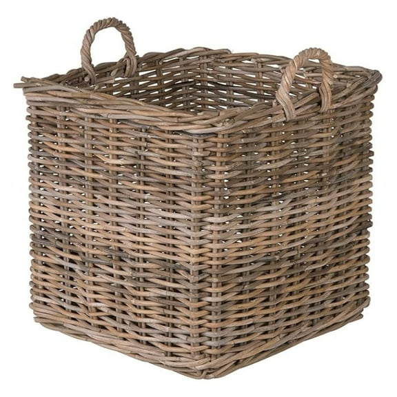 Kobo Square Rattan Decorative Storage Basket and Planter, Medium Size, Gray