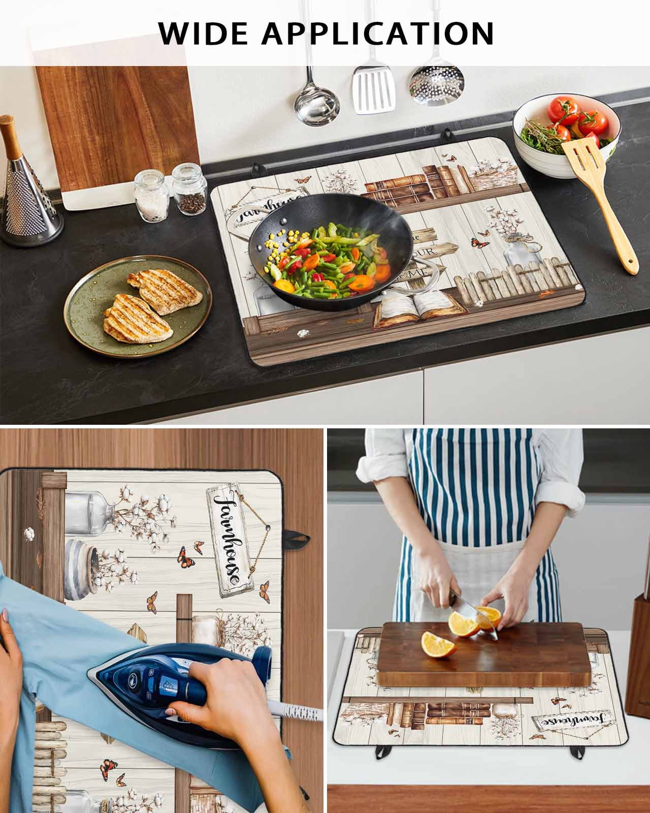 nqOlkjepod Large Induction Cooktop Protector Mat 24"x21", Farmhouse Vintage Stove Top Covers for Electric Stove, Country Cotton Book Butterfly Art Stove Burner Cover Mats, Glass Top Stove Cover