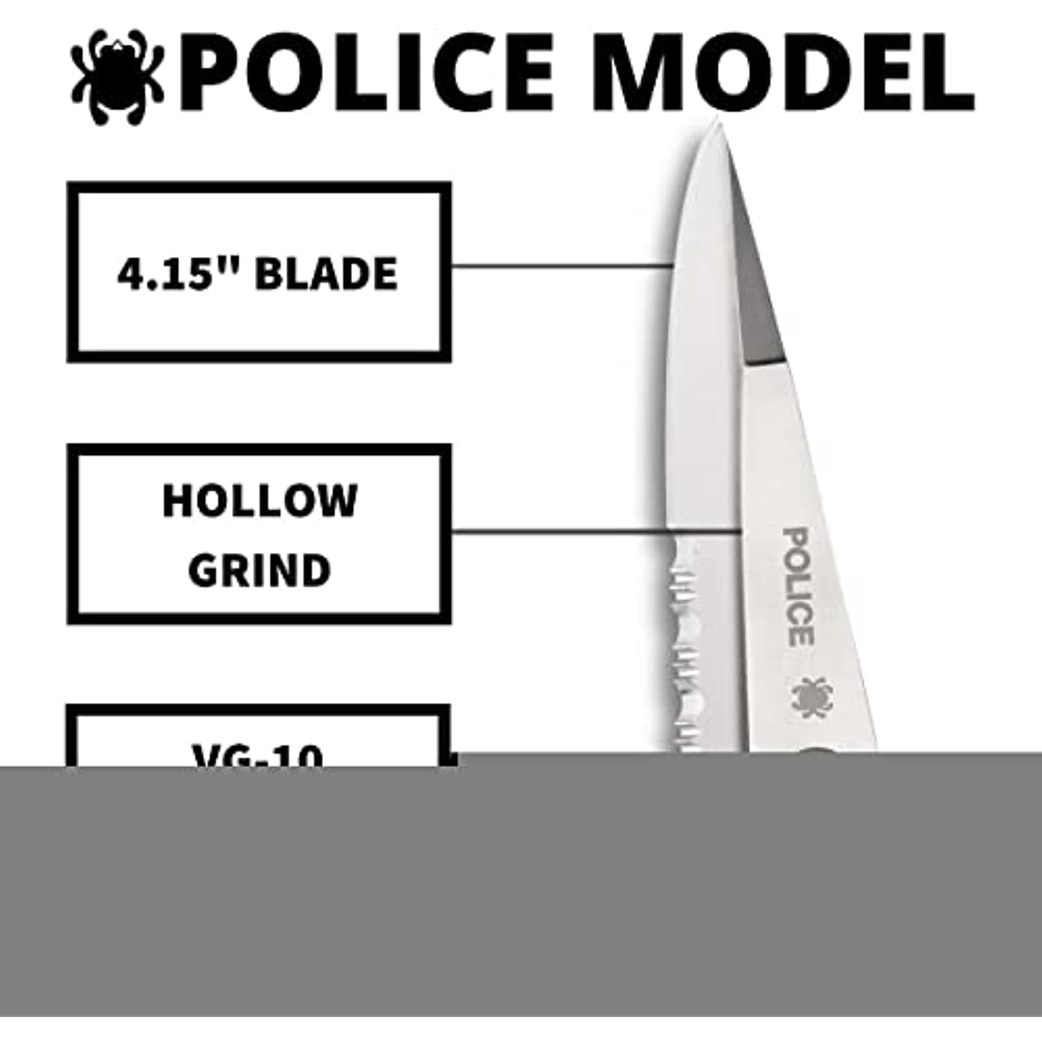 Spyderco Police Folding Knife 4-1/8" VG10 Combo Blade, Stainless Steel Handles, Lockback - C07PS
