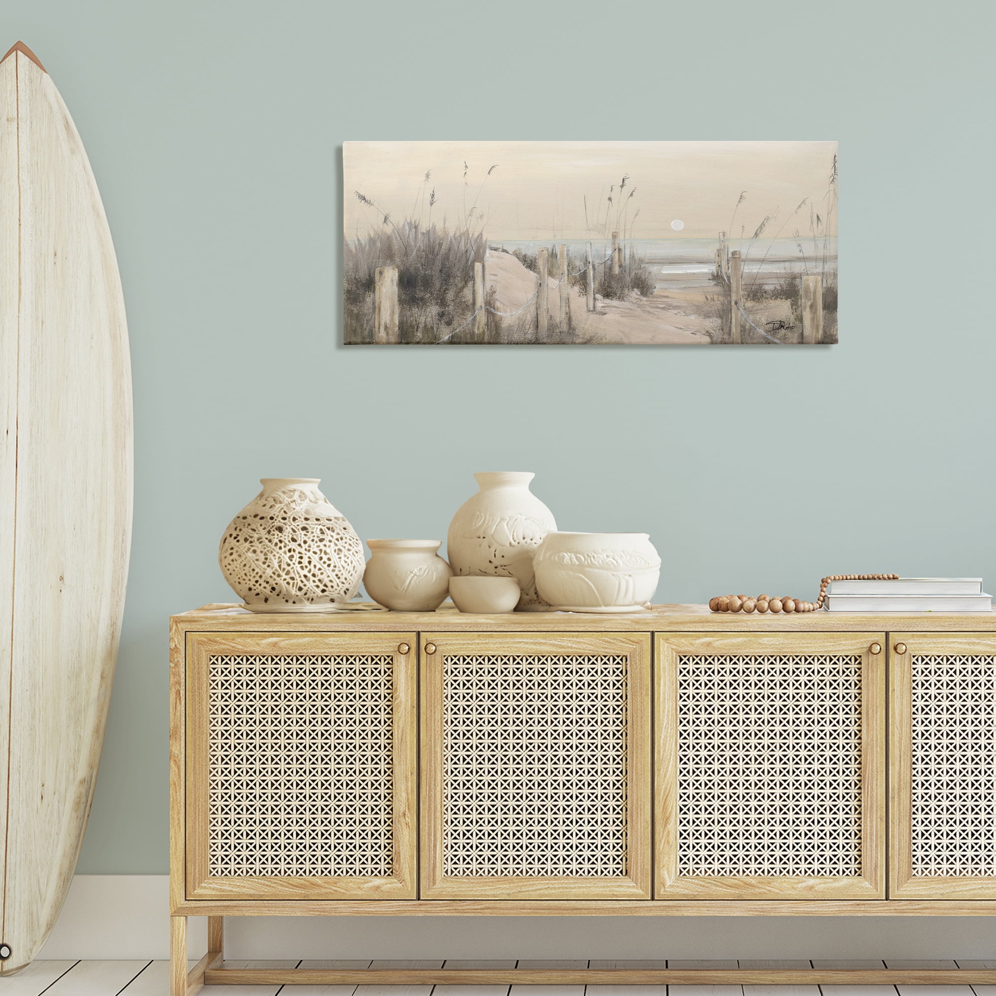 Stupell Industries White Moon Over Ocean Landscape Painting Gallery Wrapped Canvas Art Print Wall Art, 48 x 20