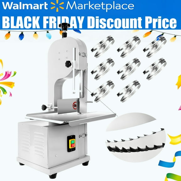 2000W Commercial Electric Meat Bandsaw with 8 Premium Saw Blades,   Steel Countertop Bone Sawing Machine 0.04-9.8" Cutting Height,  Frozen Meat Cutter for Rib Pork Beef