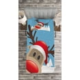 thumbnail image 3 of Ambesonne Christmas Quilted Bedspread Set 2 Pcs, Reindeer Rudolph Hat, Twin Size, Pale Blue Red Pale Brown, 3 of 3