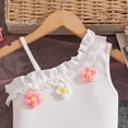 thumbnail image 5 of XIYON Toddler Girls Clothing Set Baby Kids Girls 2 Piece Outfit Fashion Spaghetti Strap Ribbed Top With 3D Floral Detail And Bow Shorts Set 3-4 Years, 5 of 9