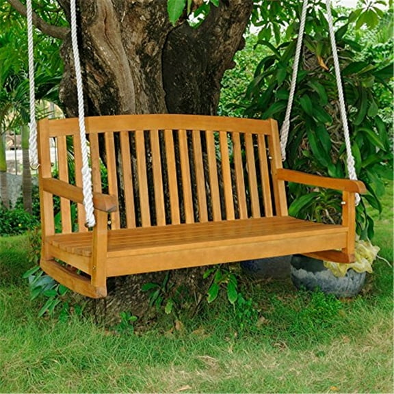 Two-Seater Acacia Swing - Outdoor Patio Swing - Rustic Brown Finish - Durable & Comfortable Seating