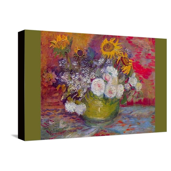Art.com Still-Life with Roses and Sunflowers by Van Gogh Stretched Canvas Print Wall Art by Vincent van Gogh, 18" x 12"