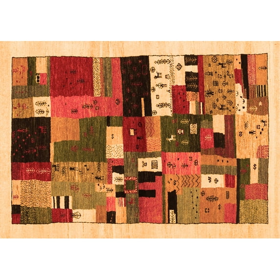 Ahgly Company Indoor Rectangle Abstract Orange Contemporary Area Rugs, 7' x 9'