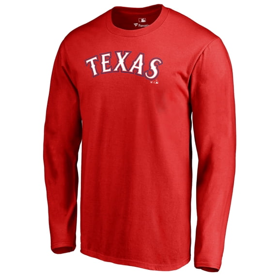 Men's Red Texas Rangers Team Wordmark Long Sleeve T-Shirt