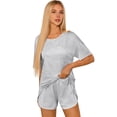 thumbnail image 6 of JoliSweat Womens Pajama Sets Sexy Lounge Sets Side Split Short Pj Sets Cute Pjs 2 Piece Comfy Striped Sleepwear Loungewear Gray L, 6 of 6