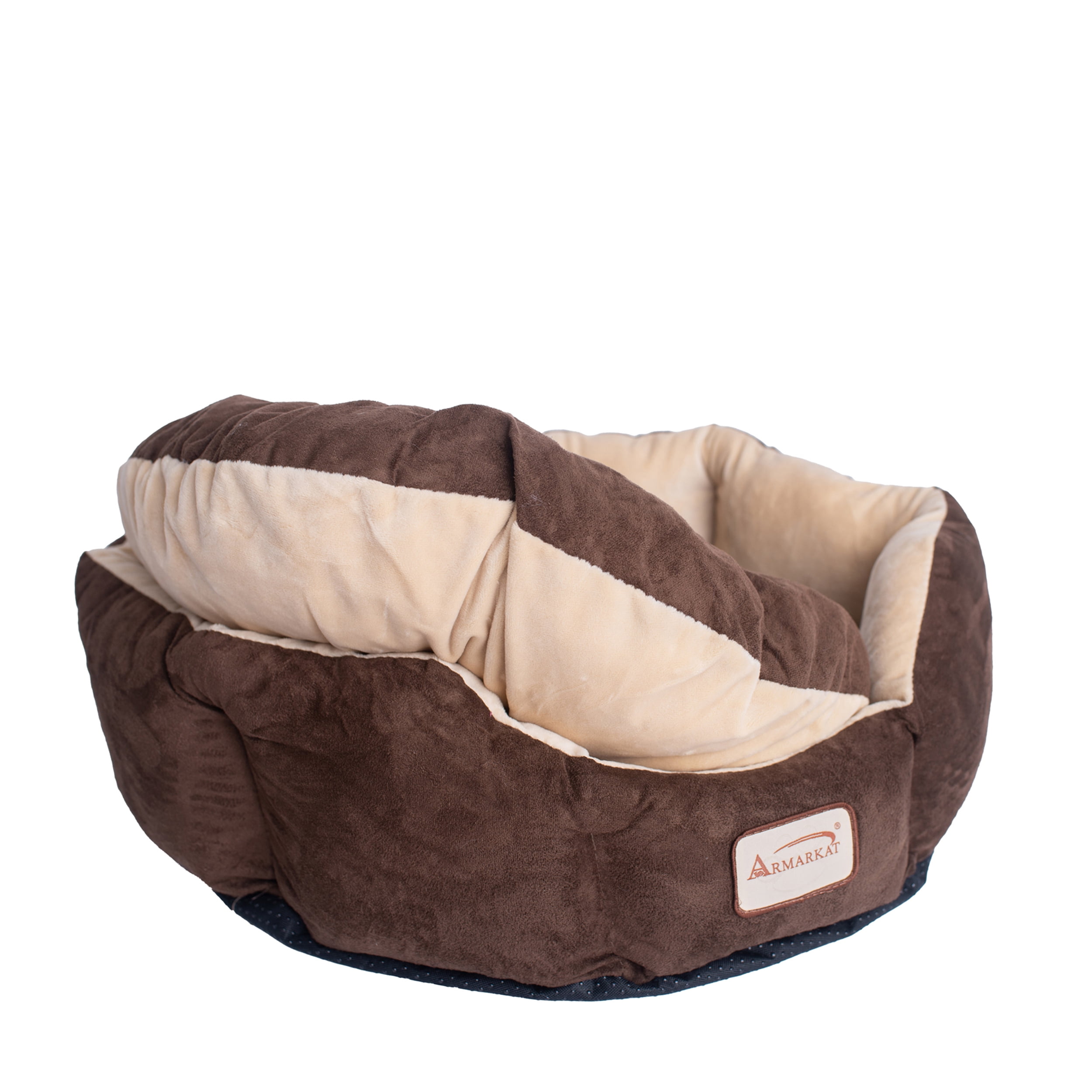 Armarkat Covered Pet Cat Bed, Mocha & Beige