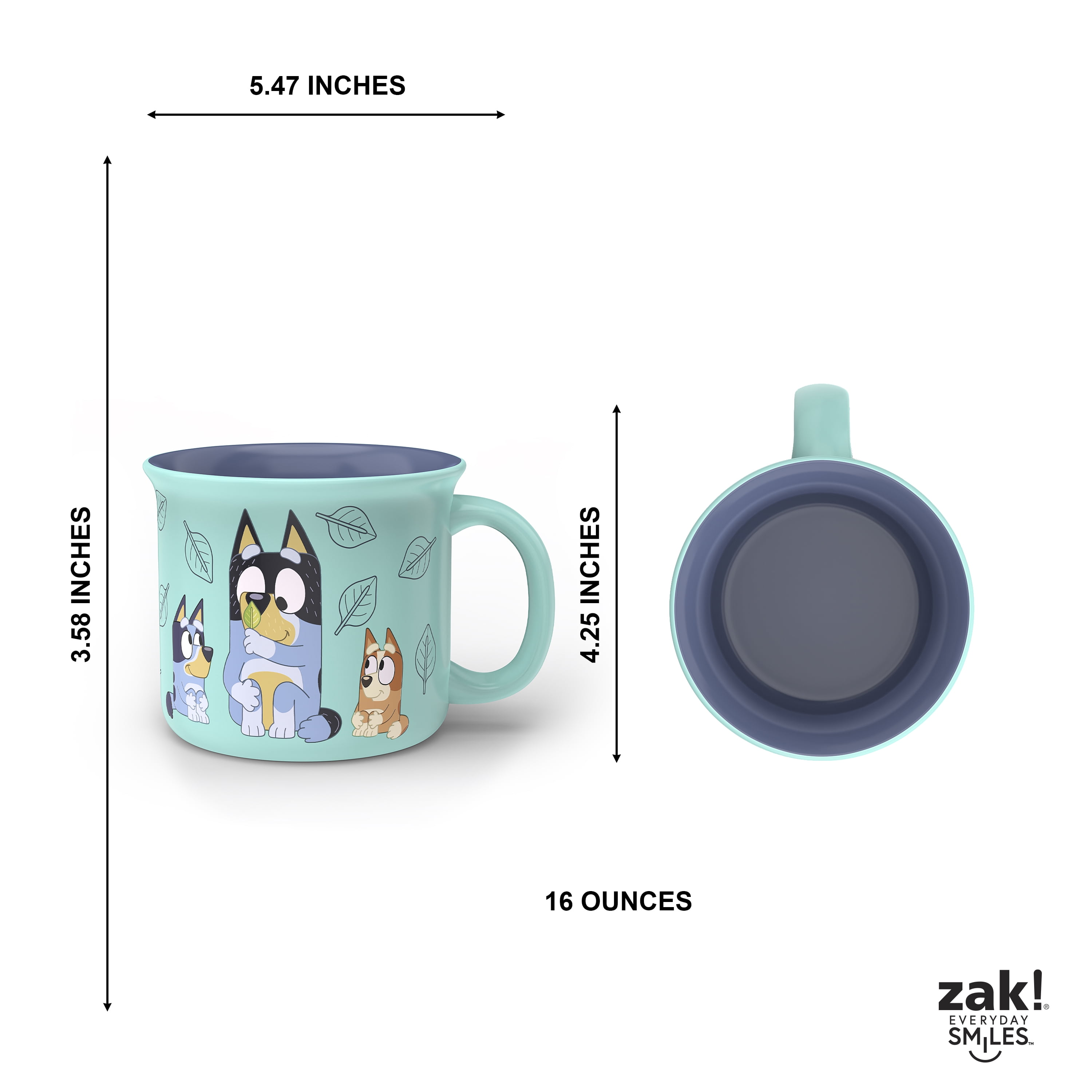 Zak Designs 16oz Bluey Camper Ceramic Mug with Handle, Blue