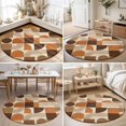 thumbnail image 5 of Orange Grid Blocks Round Area Rugs 3 ft, Boho Modern Abstract Art Geometric Arch Lines Washable Small Area Rug with Non-Slip Sturdy Edge Binding Round Front Door Mat Floor Carpet for Entryway, 5 of 9