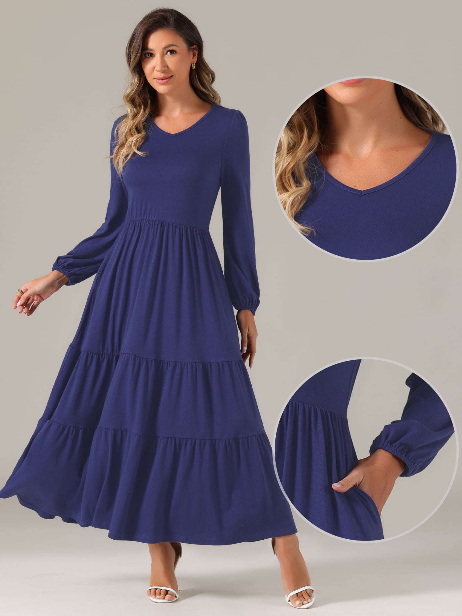 DARING DIVA Crew Neck Long Sleeve High Waist Dress L Dark Blue