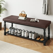Dextrus Entryway Shoe Storage Bench for 6-7 Pairs of Shoes, 2-Tier Shoe Bench with Roman Style Legs for Hallway, Mudroom, Dressing Room, Brown & Black