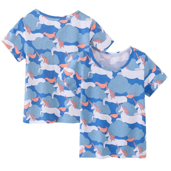 KYAIGUO Toddler Baby Girls Summer Short Sleeve T-Shirt Kids Casual Pure Cotton Tees Shirt Tops for 2-7T