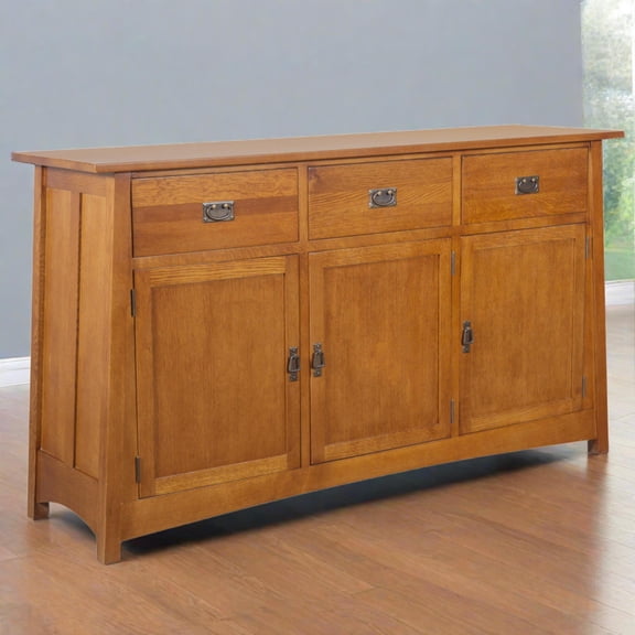 Crafters and Weavers Arts and Crafts 3-Drawer Solid Wood Sideboard in Walnut