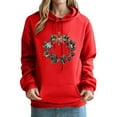 thumbnail image 2 of YueHuiYing Women's Printed Sleeves Long Sleeved Top Hooded Christmas Wreath Cartoon Pattern Sweatshirt, 2 of 6