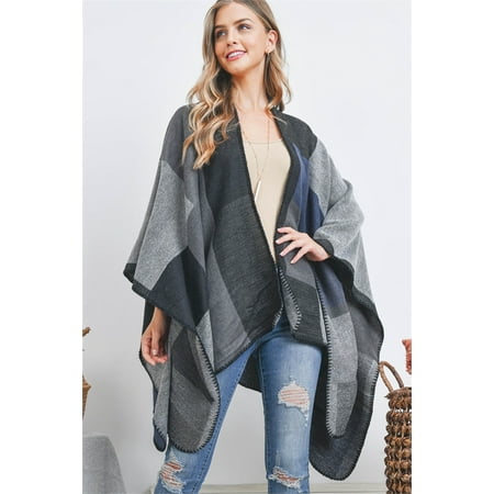 Riah Fashion OPEN FRONT GEOMETRIC RECTANGEL PRINT RUANA WRAP KIMONO