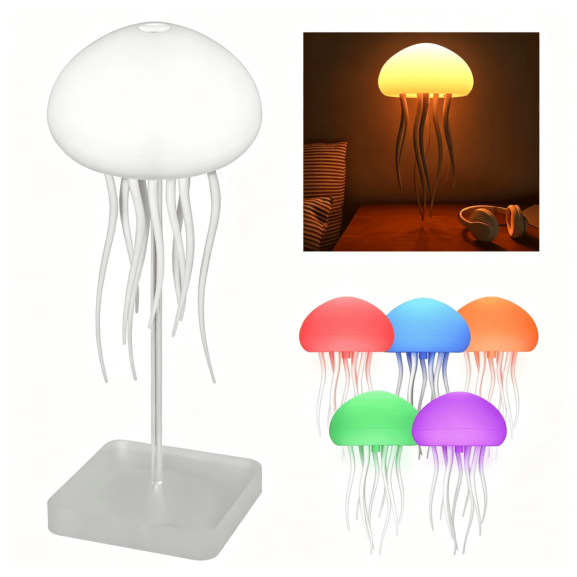 HIBIBUD Led Cute Jellyfish Lamp Night Light with Dancing Legs Hanging&Base Rgb Gradient&Voice Control Rechargeable Bedside Light with Touch Sensor Portable Atmosphere Decoration for Home Room