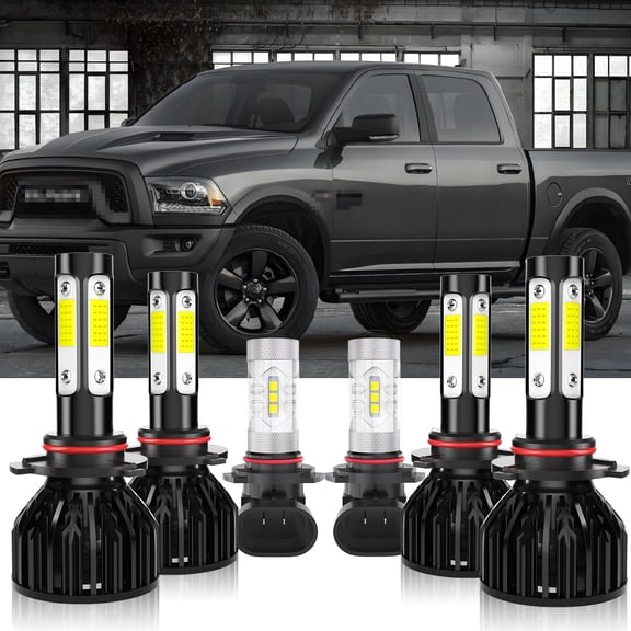 For RAM 1500 Classic 2019 2020 9005+9006+H10 LED Headlight HIgh Low Beam Bulbs Fog Lamps 6Pcs Combo, 6000K Xenon White 4000LM Ultra Bright, 300% Brighter, with Cooling Fan