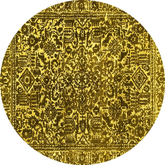 Ahgly Company Indoor Round Abstract Yellow Modern Area Rugs, 4' Round