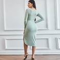 thumbnail image 4 of Women's Ruched Wrap Dress Long Sleeve V Neck Split Hem Draped Front Midi Bodycon Dresses Knit Slit Party Dress, 4 of 5
