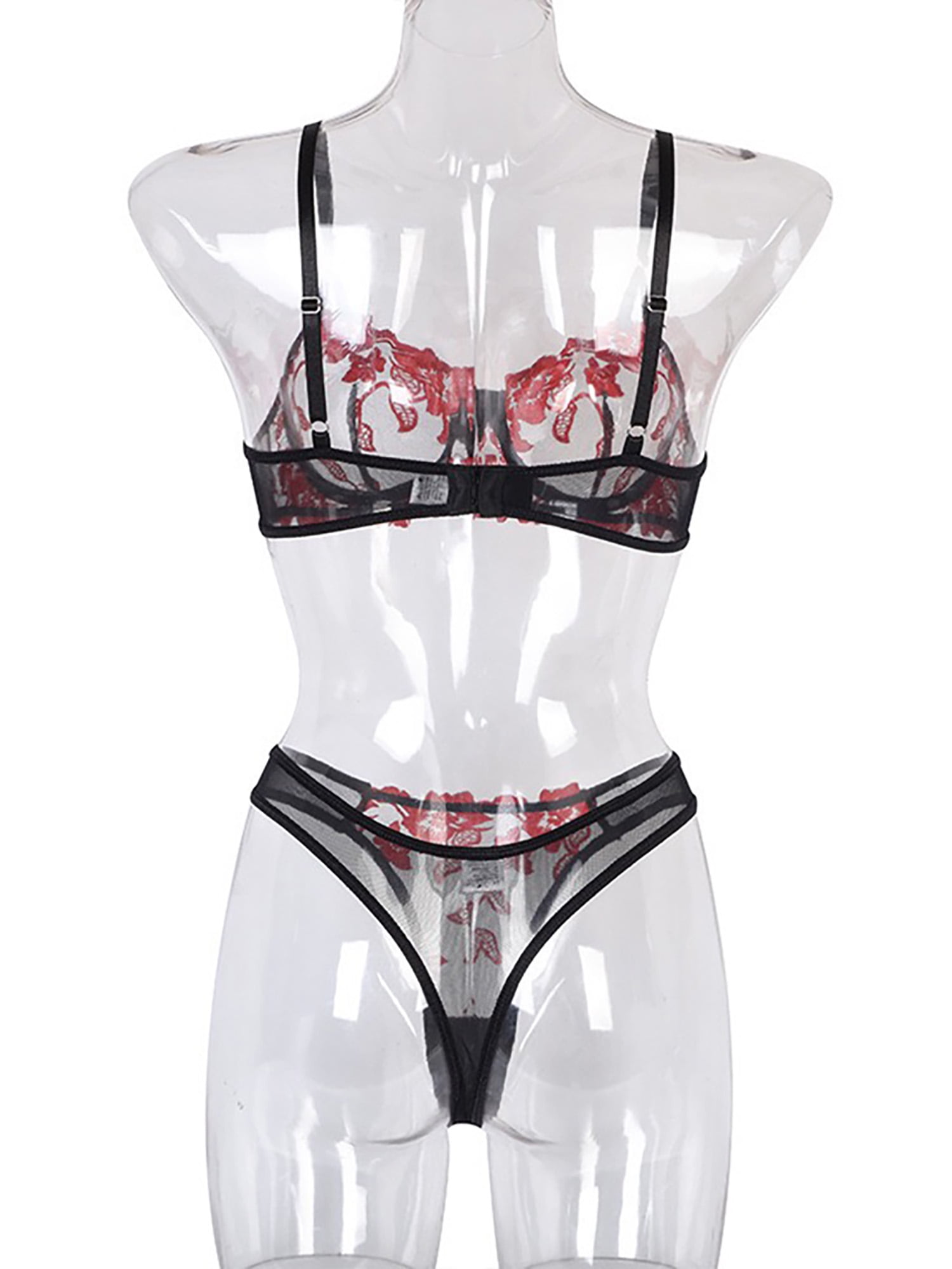 FASHIONWT Sexy Women's Embroidered Sheer Lingerie Two-Piece Bra Set