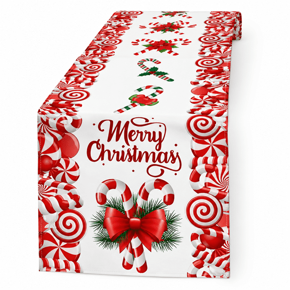 FURMORA Christmas Table Runner,13X72 Inch Winter Holiday Table Decor with Candy Cane Patterns,Farmhouse Style Dining Accent,For Indoor Outdoor Party,Festive Table Setting Christmas Runner for Table