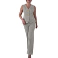thumbnail image 2 of 2 Piece Sets For Women Dressy Fashion V-neck Sleeveless High Waisted Solid Color Wide Leg Pants Vacation Outfits — Gray∣L, 2 of 7