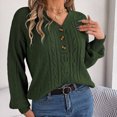 thumbnail image 2 of Buigttklop Sweaters for Women Women'S Casual V-Neck Button Hollowed Out Lantern Sleeve Top, 2 of 6