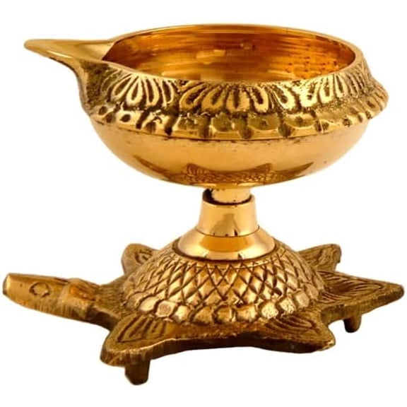 Brass Kuber Diya/Oil Lamp/Deepak with Turtle Base (Approx. 2.5 Inches) Set of 2