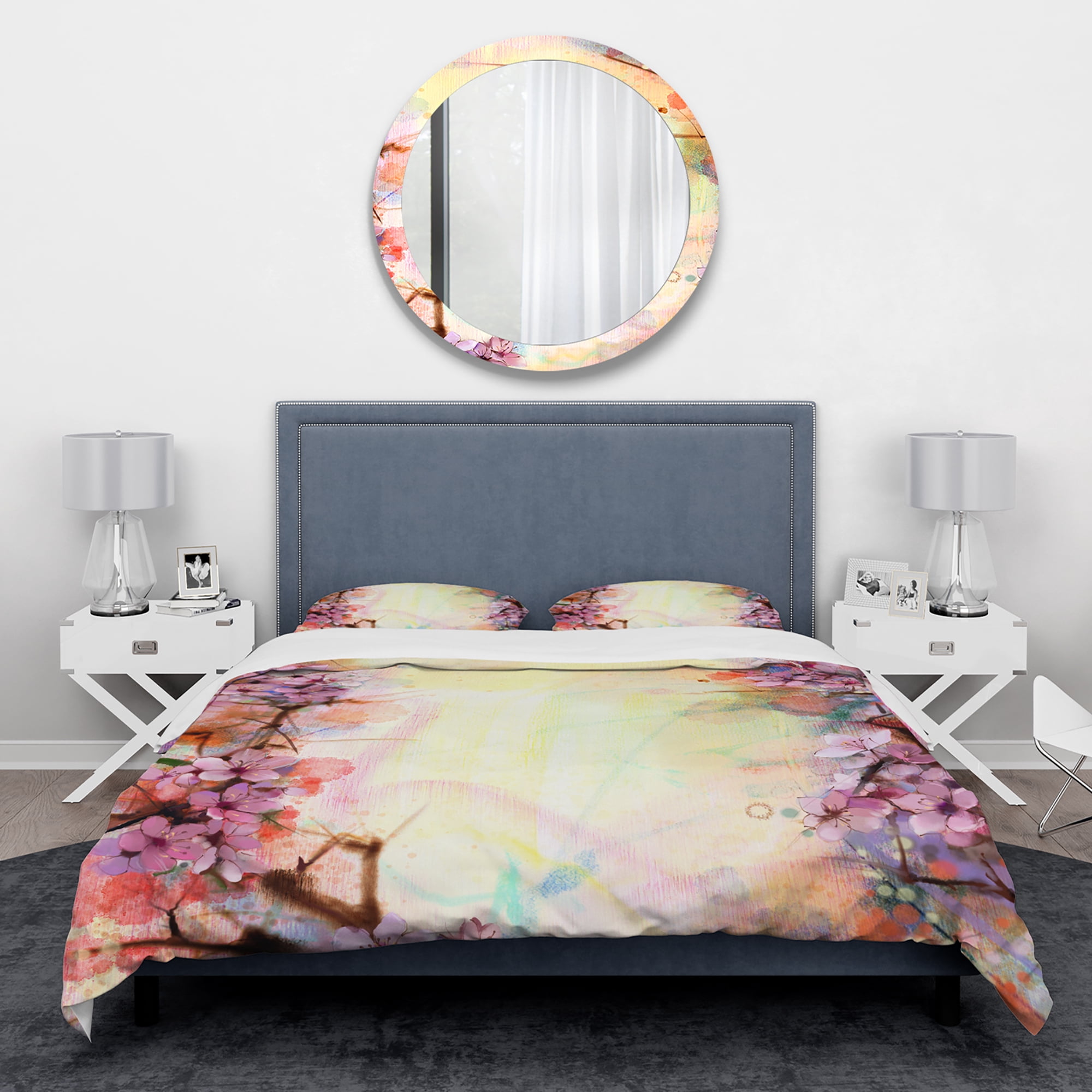 Designart 'Pink Sakura on Blurred Background' Traditional Duvet Cover Set