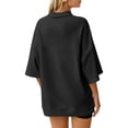 thumbnail image 4 of 3/4 Sleeve Solid Color Women Casual Loose Half Zipper Oversize Sweatshirt Hoodies, 4 of 7