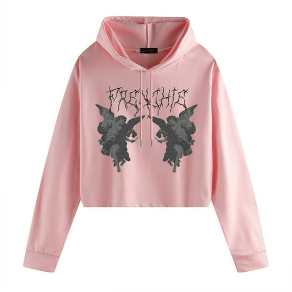 Fesfesfes Women Hooded Gothic Cute Loose Print Casual Full-Sleeve Tops Hooded Sweatshirts Pullover Clearance