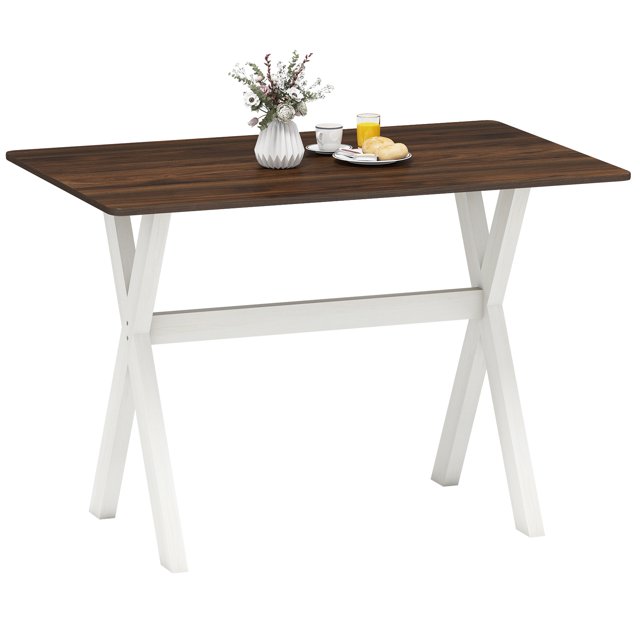 Gymax Table à Manger avec Cadre en X Texture Grain de Bois Table d'Appoint