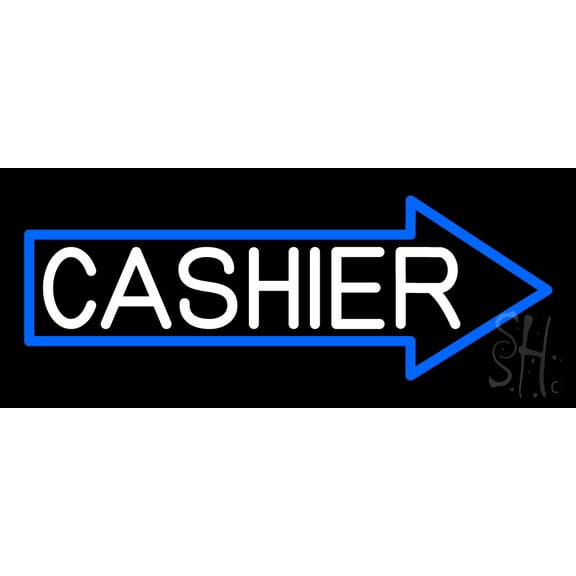 Cashier With Arrow LED Neon Sign 10 x 24 - inches, Clear Edge Cut Acrylic Backing, with Dimmer - Bright and Premium built indoor LED Neon Sign for Bar decor.