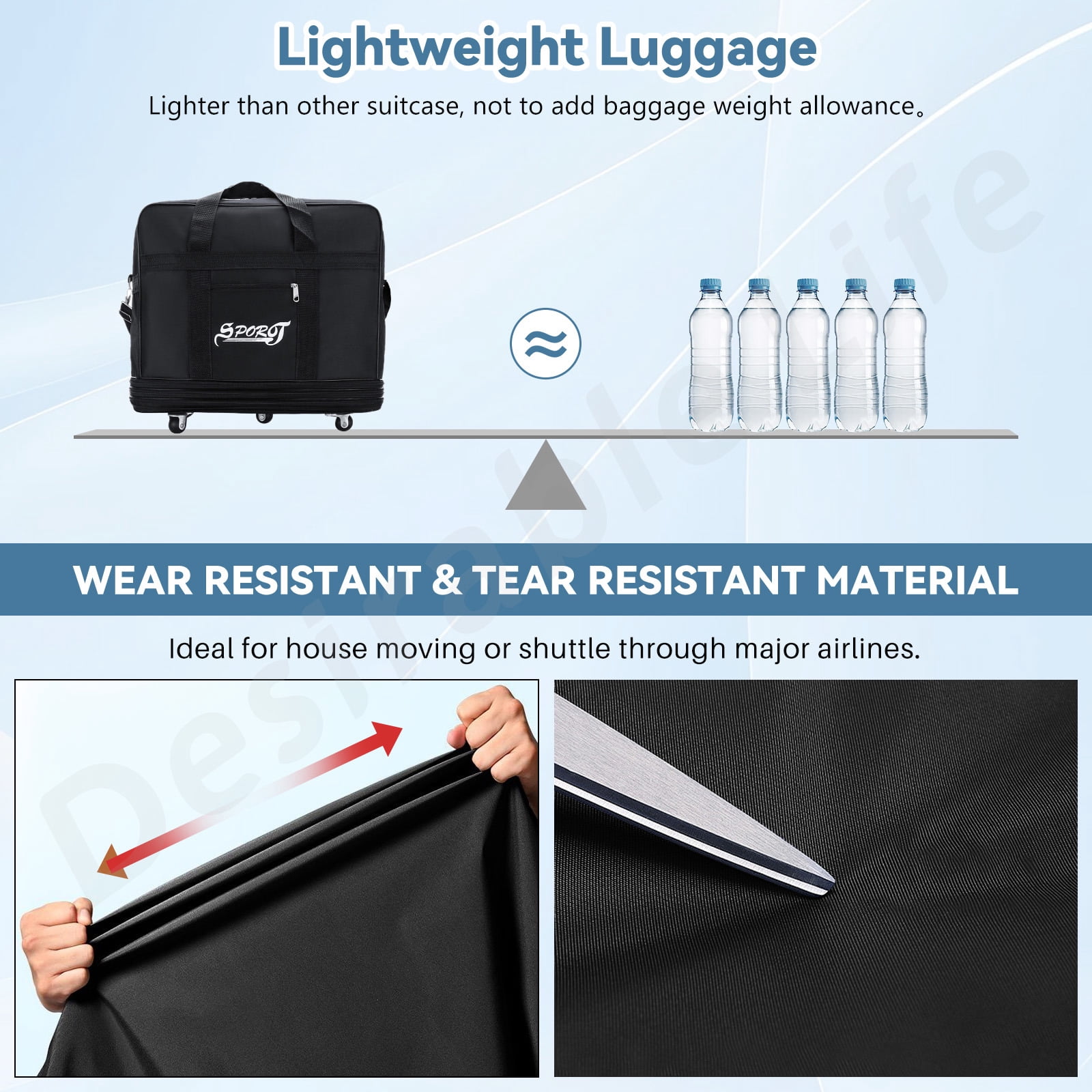 Desirable Life 32in 3 Layer Expandable Suitcase Bag Collapsible Rolling Wheeled Duffle Bag Large for Home Storage Cargo Travel Business Moving Luggage