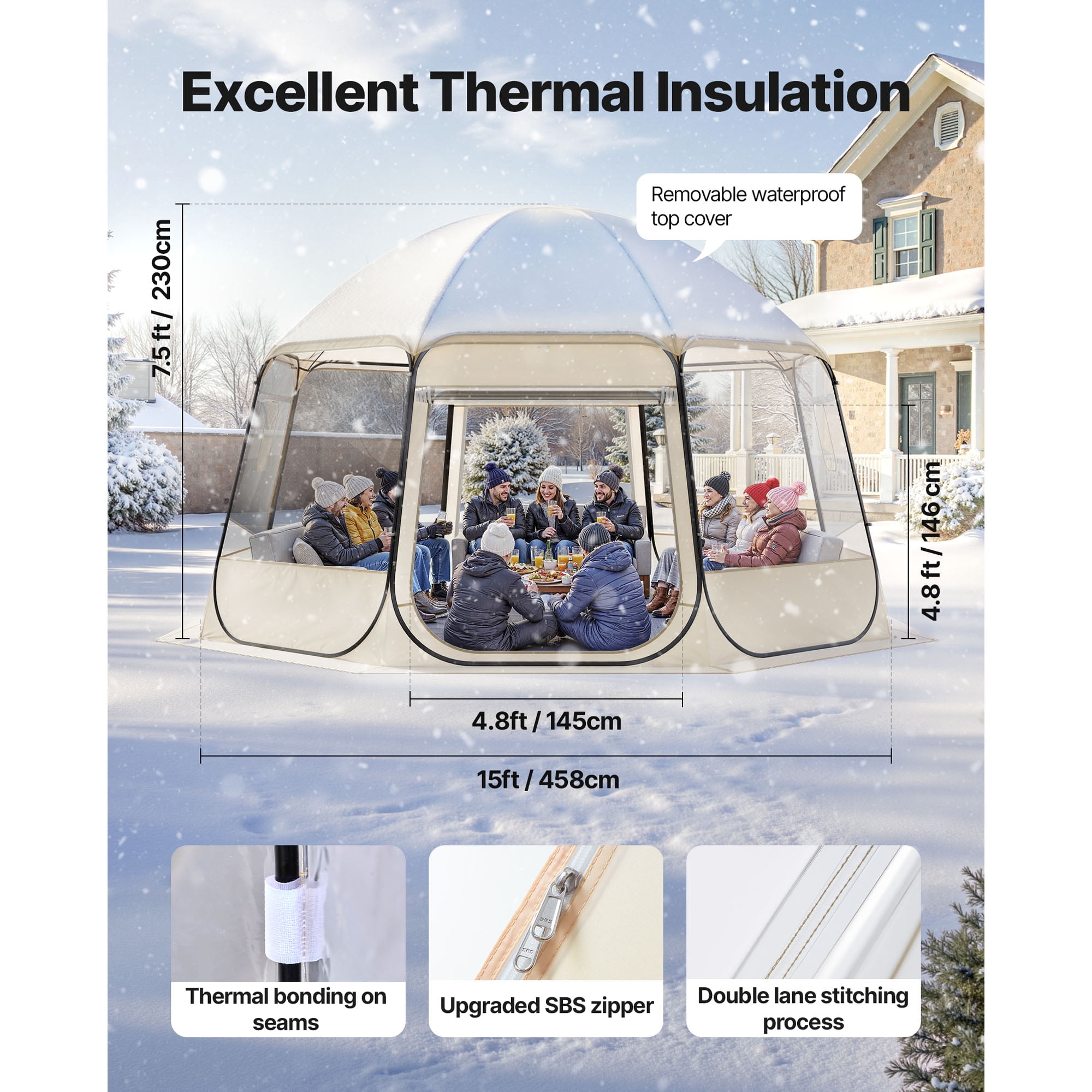 KFFKFF Pop-Up Bubble Tent, 15 x 13.8 ft Waterproof & UV-Protected, Transparent Outdoor Dome Shelter with Windows, 540° Panoramic View, Ideal for 12-15 People in Patios or Backyards