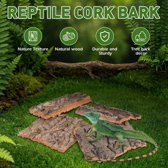 OFFIGAM 4-Pack Reptile Climbing Platforms Natural Tree Bark Terrarium Accessories for Habitat Decoration
