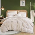thumbnail image 2 of Tufted Comforter Boho Shabby Chic Bedding Set Jacquard Feometry Beige Queen Size, 2 of 6