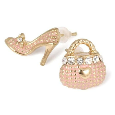 BMC 2pc Womens Gold Alloy Metal Pink Resin Purse Heal Pump Fashion Stud Earrings