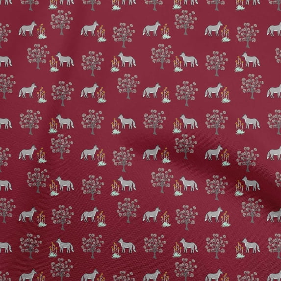 oneOone Cotton Cambric Maroon Fabric Animal Diy Clothing Quilting Fabric Print Fabric By Yard 56 Inch Wide