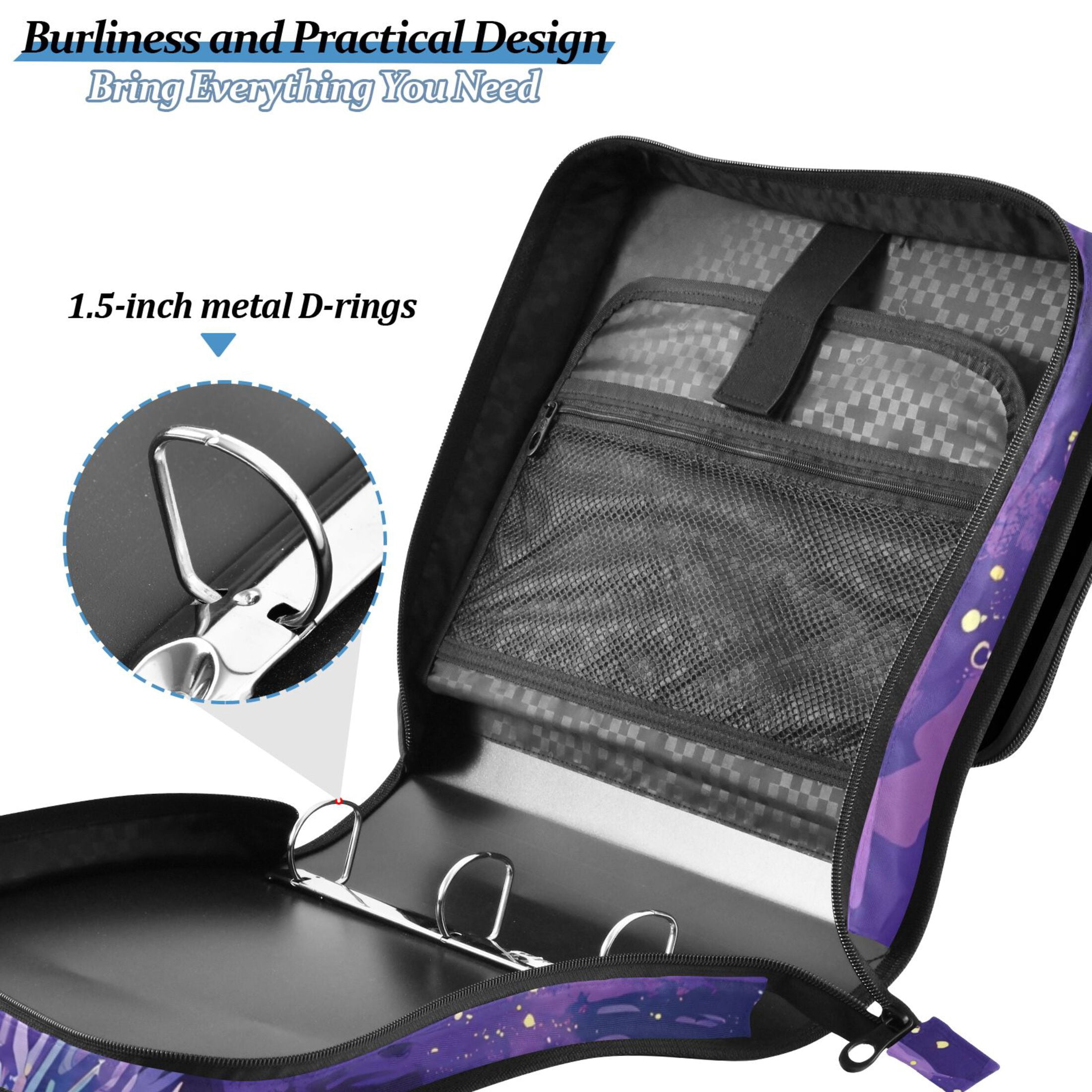 ALAZA Zipper Binder Turtles Purple 3 Ring Trapper Keeper File Folder Organizer Bag